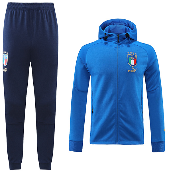 Italia felpa con cappuccio giacca da calcio abbigliamento sportivo tuta cerniera completa uniforme da uomo kit da allenamento da calcio all'aperto cappotto blu 2022-2023