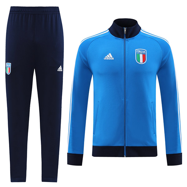 Italia giacca da calcio abbigliamento sportivo tuta cerniera completa kit da allenamento italiano da uomo atletico blu cappotto da calcio all'aperto 2022-2023