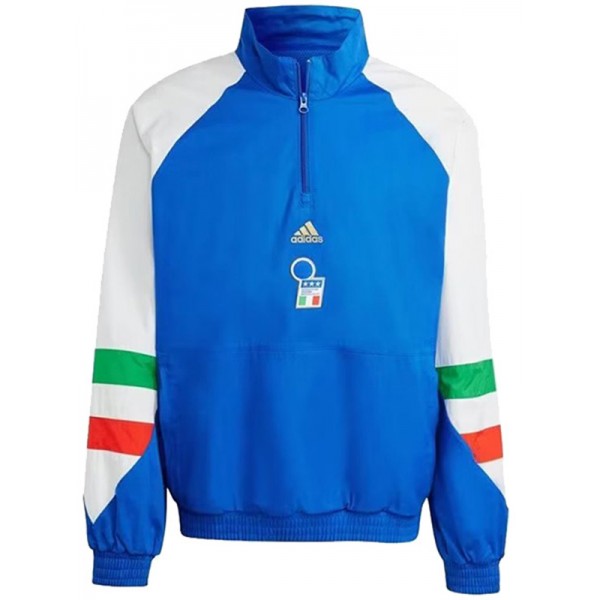Italy windbreaker hoodie jacket football sportswear tracksuit full zipper men's training blue kit outdoor soccer 2023-2024