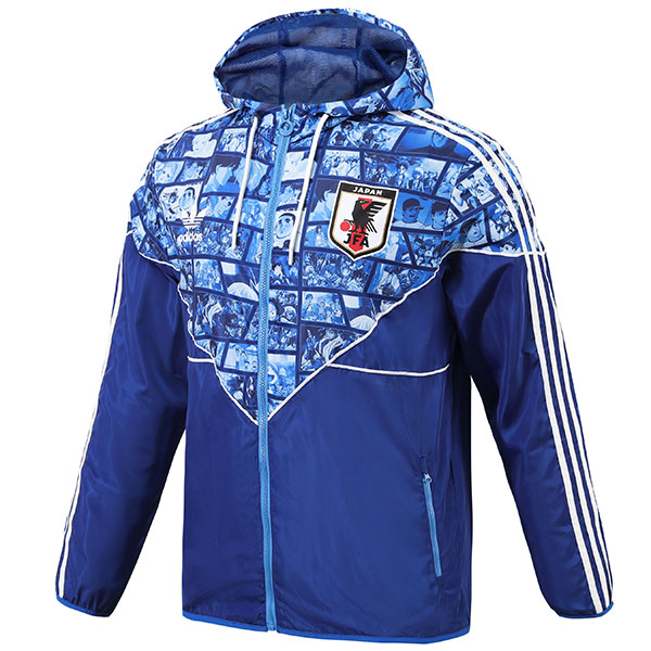 Japan giacca a vento con cappuccio giacca da calcio abbigliamento sportivo tuta con cerniera kit da allenamento per cartoni animati blu da uomo cappotto da calcio all'aperto 2023-2024