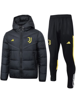 Juventus hoodie cotton-padded jacket football sportswear tracksuit full zipper men's training black kit outdoor soccer coat 2024