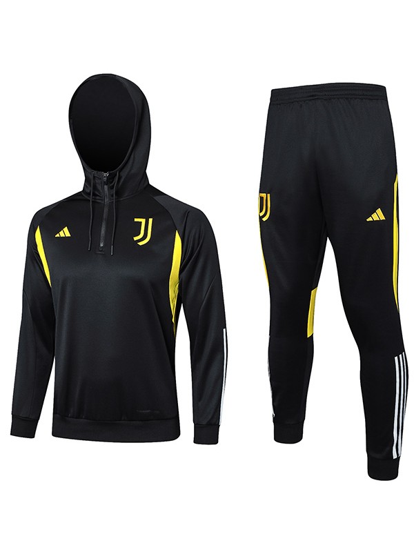 Juventus giacca con cappuccio tuta sportiva da calcio tuta mezza zip uniforme kit da allenamento per uomo nero cappotto da calcio per esterni 2023-2024