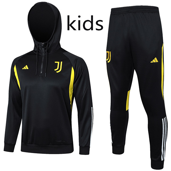 Juventus hoodie jacket kids kit football sportswear tracksuit half zipper youth training black uniform outdoor children soccer coat 2024