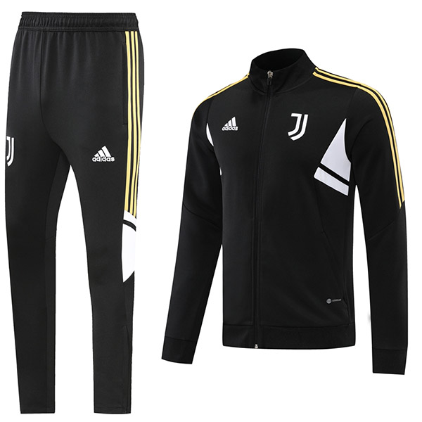 Juventus giacca da calcio abbigliamento sportivo tuta intera lunga cerniera da uomo uniforme da allenamento atletico cappotto da calcio all'aperto nero 2022-2023
