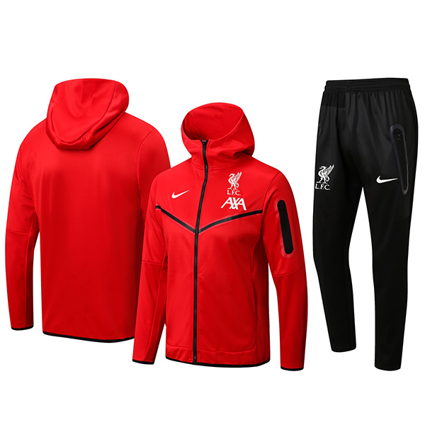 Liverpool felpa con cappuccio giacca da calcio abbigliamento sportivo tuta cerniera completa uniforme da uomo kit di allenamento atletico calcio all'aperto cappotto rosso nero 2022-2023