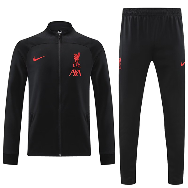 Liverpool giacca nera da calcio abbigliamento sportivo tuta cerniera completa kit da allenamento da uomo cappotto da calcio all'aperto 2022-2023