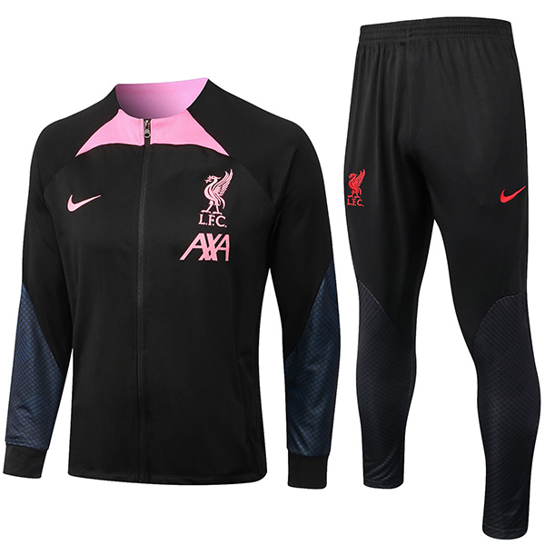 Liverpool giacca da calcio tuta sportiva nera tuta rosa tuta da allenamento da uomo con cerniera lunga completa cappotto da calcio all'aperto 2022-2023