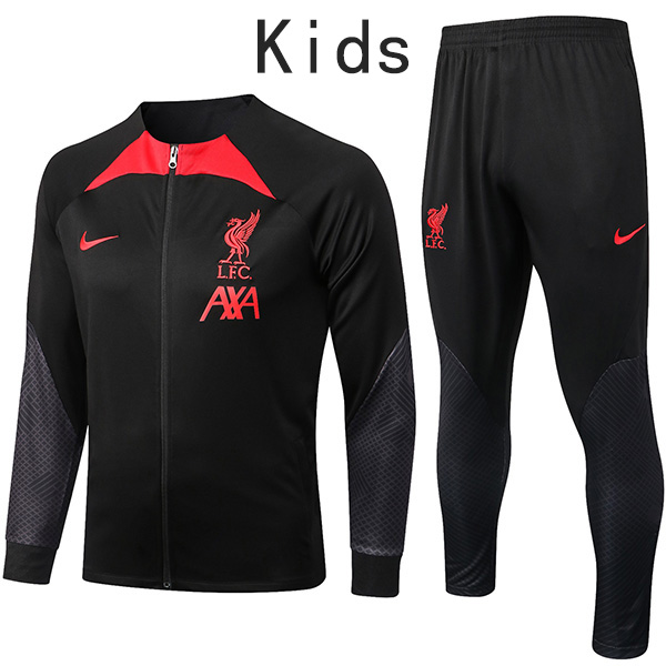 Liverpool giacca bambini kit nero calcio abbigliamento sportivo tuta cerniera completa gioventù uniforme da allenamento per bambini all'aperto cappotto di calcio 2022-2023
