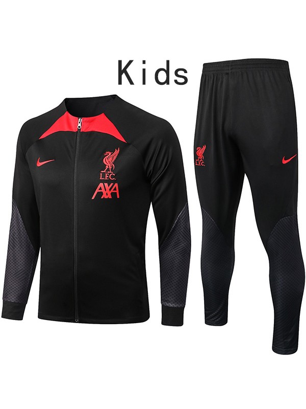 Liverpool giacca bambini kit nero calcio abbigliamento sportivo tuta cerniera completa gioventù uniforme da allenamento per bambini all'aperto cappotto di calcio 2022-2023