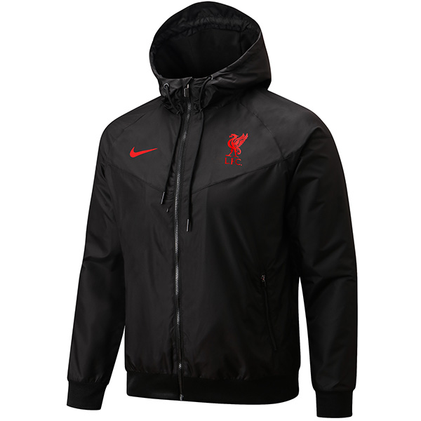 Liverpool giacca a vento con cappuccio giacca da calcio abbigliamento sportivo tuta cerniera completa uniforme da uomo kit da allenamento nero 2022-2023