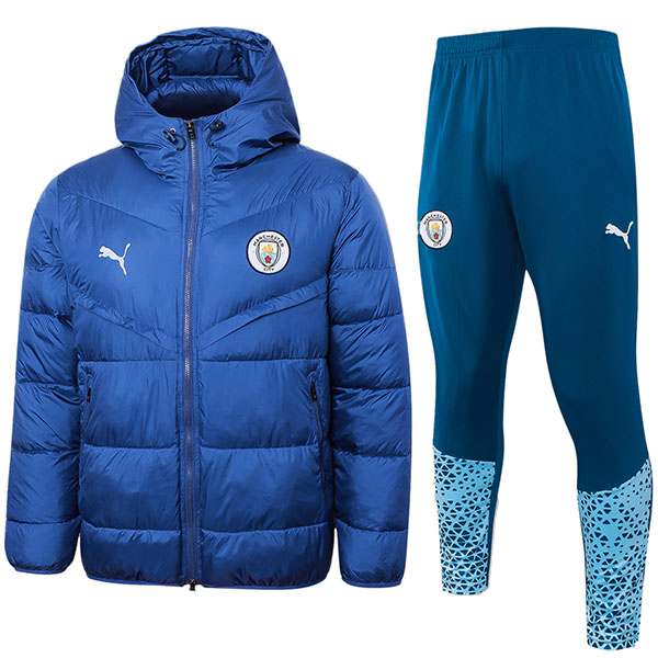 Manchester city hoodie cotton-padded jacket football sportswear blue tracksuit full zipper men's training kit outdoor soccer coat 2024