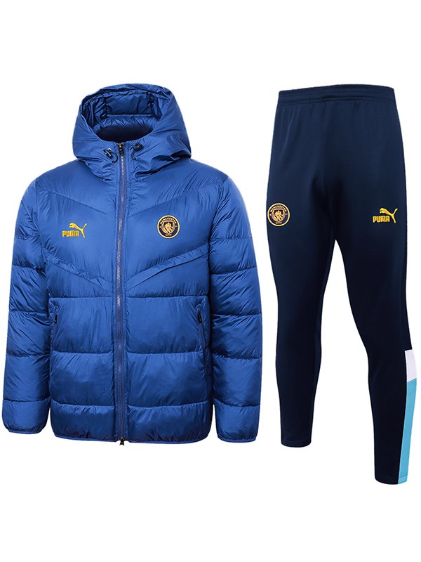 Manchester city hoodie cotton-padded jacket navy football sportswear tracksuit full zipper men's training kit outdoor soccer coat 2024