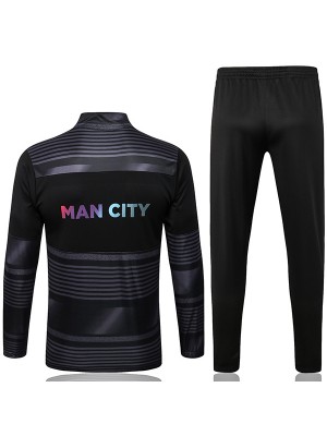 Manchester City giacca da calcio tuta sportiva da calcio nera tuta da allenamento da uomo con cerniera completa cappotto da calcio all'aperto 2022-2023