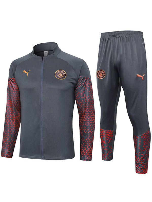 Manchester city jacket football sportswear tracksuit long zip gray uniform men's training kit outdoor soccer coat 2023-2024