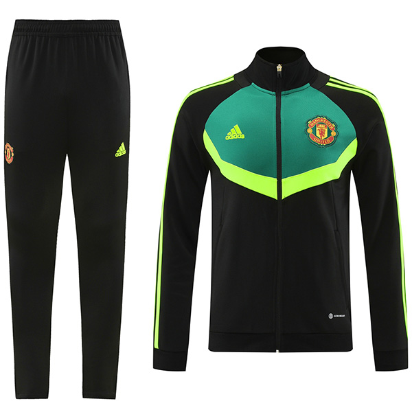 Manchester united giacca da calcio abbigliamento sportivo tuta con cerniera intera kit da allenamento nero verde da uomo cappotto da calcio outdoor 2024-2025