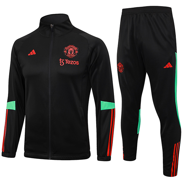 Manchester United giacca da calcio abbigliamento sportivo tuta con cerniera completa da uomo kit da allenamento nero cappotto da calcio all'aperto 2023-2024