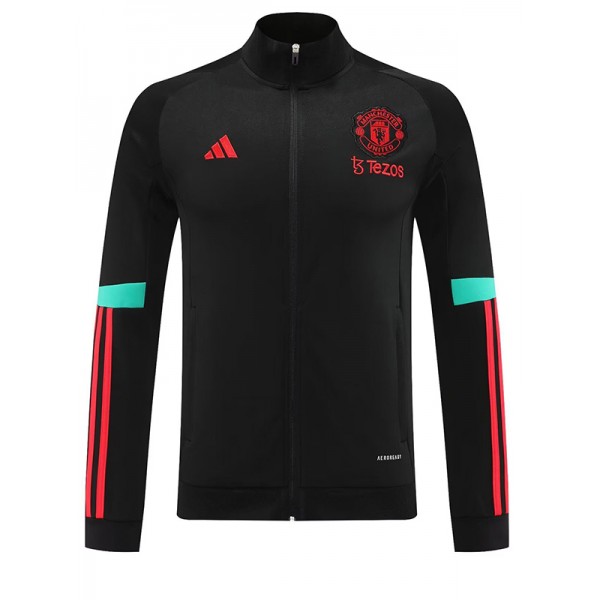 Manchester United giacca da calcio abbigliamento sportivo tuta con cerniera uniforme nera kit da allenamento per uomo cappotto da calcio all'aperto 2023-2024
