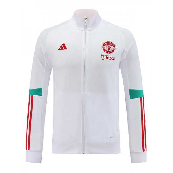 Manchester United giacca da calcio abbigliamento sportivo tuta con cerniera uniforme bianca kit da allenamento da uomo cappotto da calcio all'aperto 2023-2024