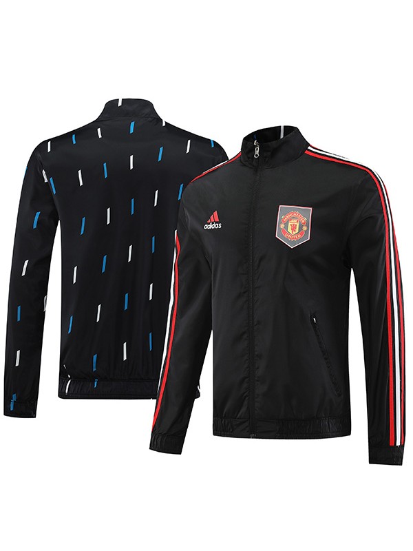 Manchester united giacca a vento doppia faccia giacca da calcio abbigliamento sportivo tuta cerniera completa kit da allenamento da uomo nero navy cappotto da calcio all'aperto 2023-2024