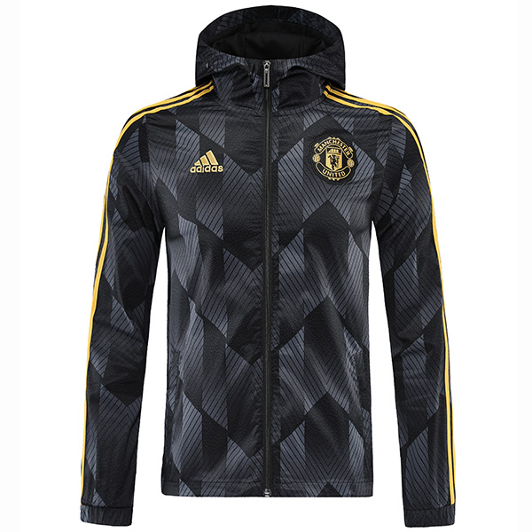 Manchester united giacca a vento giacca con cappuccio abbigliamento sportivo da calcio tuta da allenamento da uomo con cerniera completa kit nero 2022-2023