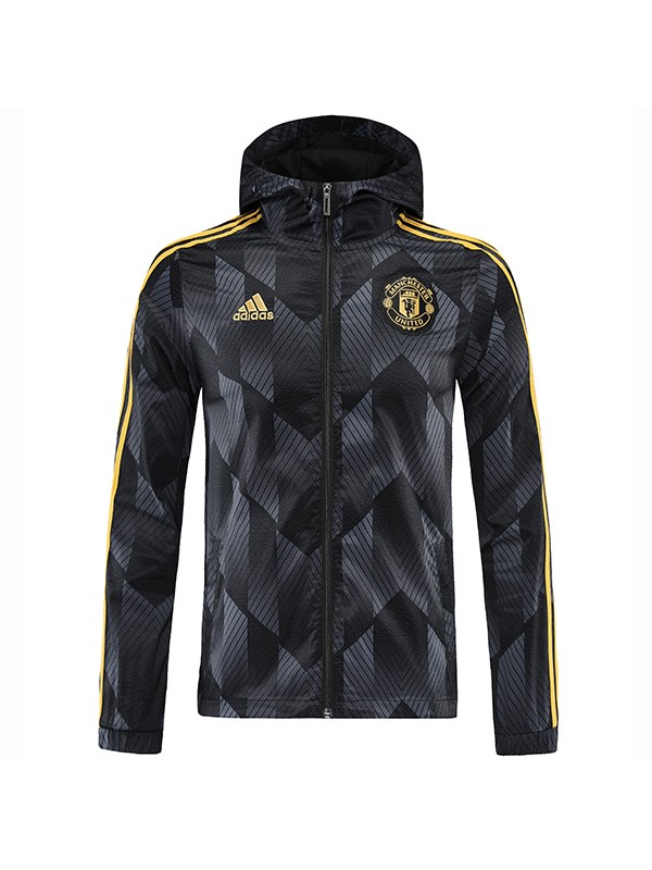 Manchester united giacca a vento giacca con cappuccio abbigliamento sportivo da calcio tuta da allenamento da uomo con cerniera completa kit nero 2022-2023