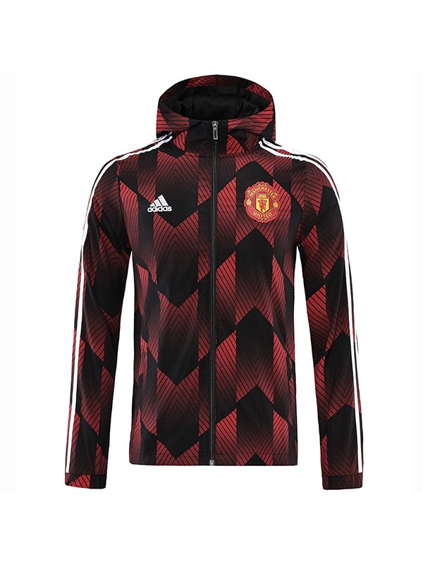 Manchester united giacca a vento con cappuccio giacca da calcio abbigliamento sportivo tuta da allenamento da uomo con cerniera completa rosso kit 2022-2023