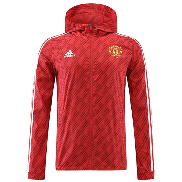 Manchester United giacca a vento con cappuccio giacca rossa da calcio abbigliamento sportivo tuta da uomo con cerniera completa kit da allenamento calcio all'aperto 2022-2023