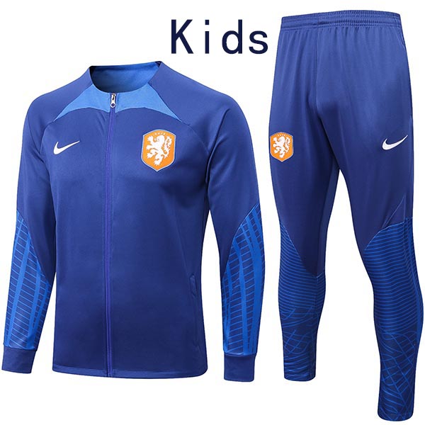 Netherlands giacca bambini kit abbigliamento sportivo da calcio tuta blu collo con cerniera divisa da allenamento giovanile all'aperto cappotto da calcio per bambini 2022