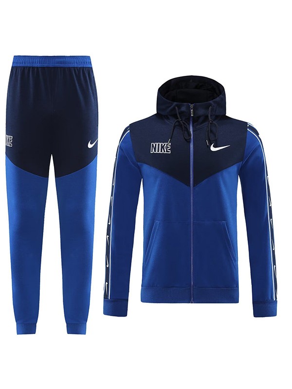 Nik felpa con cappuccio giacca calcio abbigliamento sportivo tuta cerniera completa uniforme kit allenamento uomo calcio outdoor cappotto blu 2023-2024