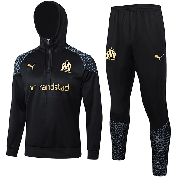 Olympique de Marseille hoodie jacket football sportswear tracksuit full zipper uniform men's training black kit outdoor soccer coat 2024