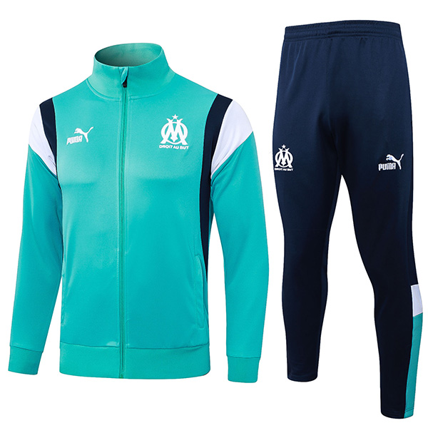 Olympique de Marseille jacket football sportswear tracksuit full zip teal uniform men's training kit outdoor soccer coat 2023-2024