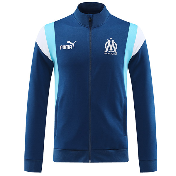 Olympique de marseille jacket football sportswear tracksuit full zipper men's navy training kit athletic outdoor soccer coat 2023-2024