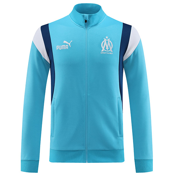 Olympique de marseille jacket football sportswear tracksuit full zipper men's skyblue training kit athletic outdoor soccer coat 2023-2024