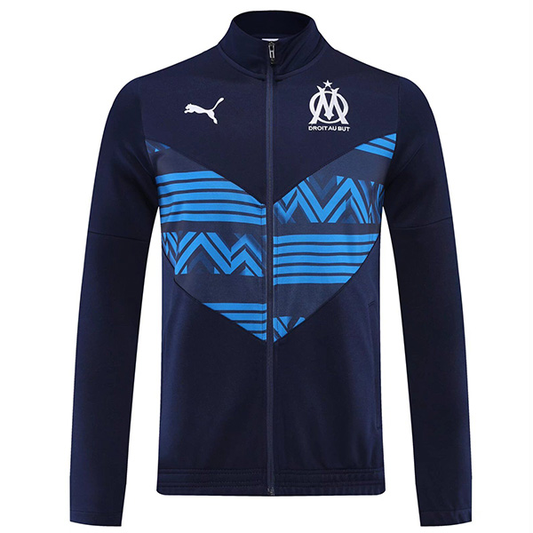 Olympique de Marseille giacca da calcio abbigliamento sportivo tuta completa della chiusura lampo degli uomini kit di allenamento all'aperto cappotto di calcio uniforme della marina 2022-2023