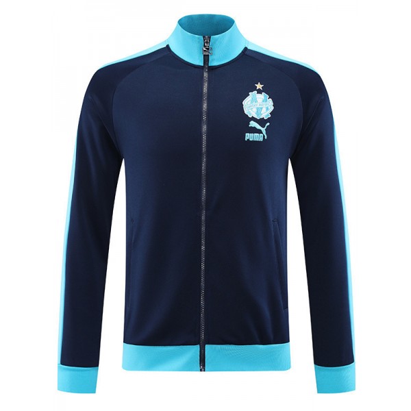 Olympique de Marseille giacca da calcio abbigliamento sportivo tuta cerniera completa uniforme blu navy kit da allenamento per uomo cappotto da calcio all'aperto 2023-2024