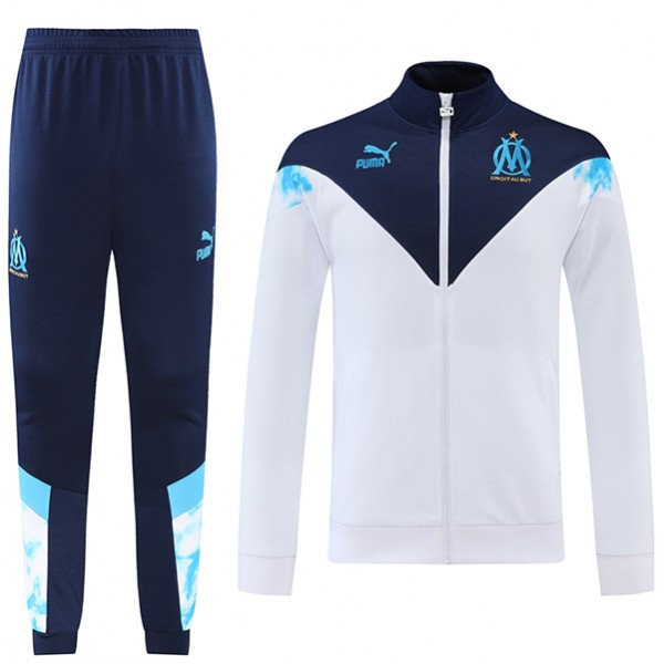 Olympique de Marseille giacca calcio abbigliamento sportivo tuta cerniera completa uniforme da uomo kit di allenamento calcio all'aperto cappotto bianco 2022-2023