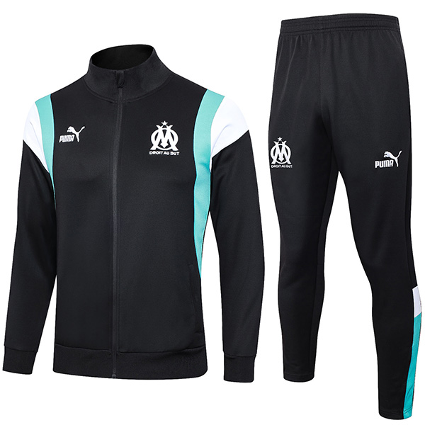 Olympique de Marseille jacket football sportswear tracksuit long zip black uniform men's training kit outdoor soccer coat 2023-2024