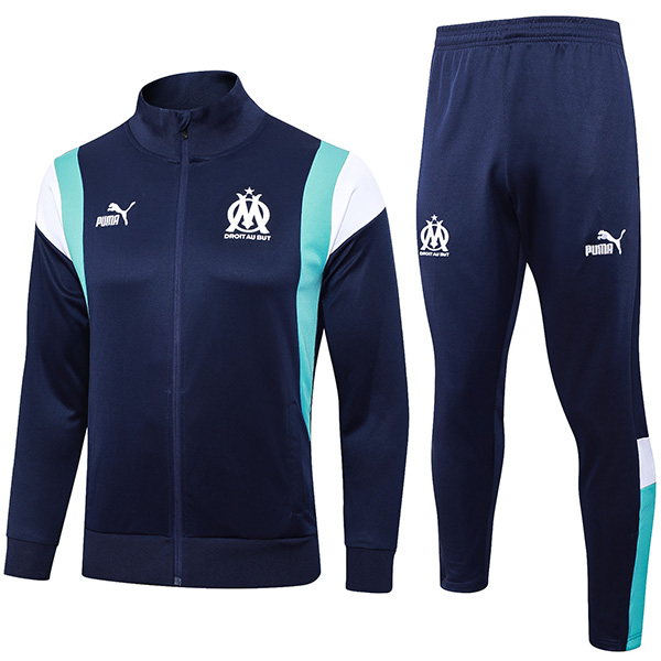 Olympique de Marseille jacket football sportswear tracksuit long zip navy uniform men's training kit outdoor soccer coat 2023-2024