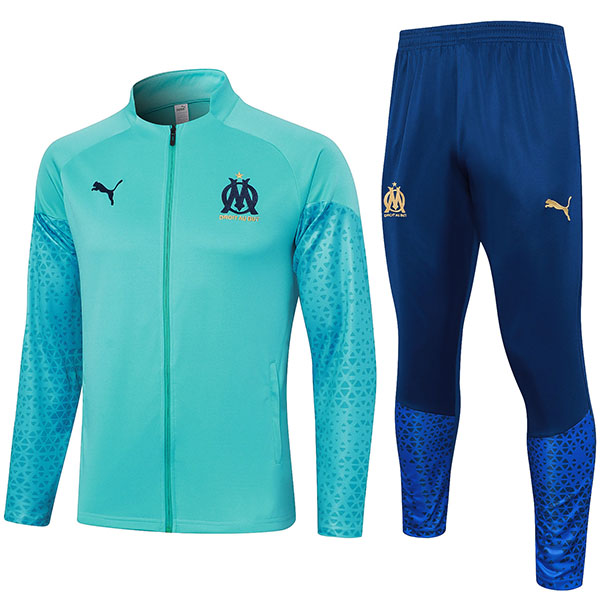 Olympique de Marseille jacket football sportswear tracksuit long zip teal navy uniform men's training kit outdoor soccer coat 2023-2024