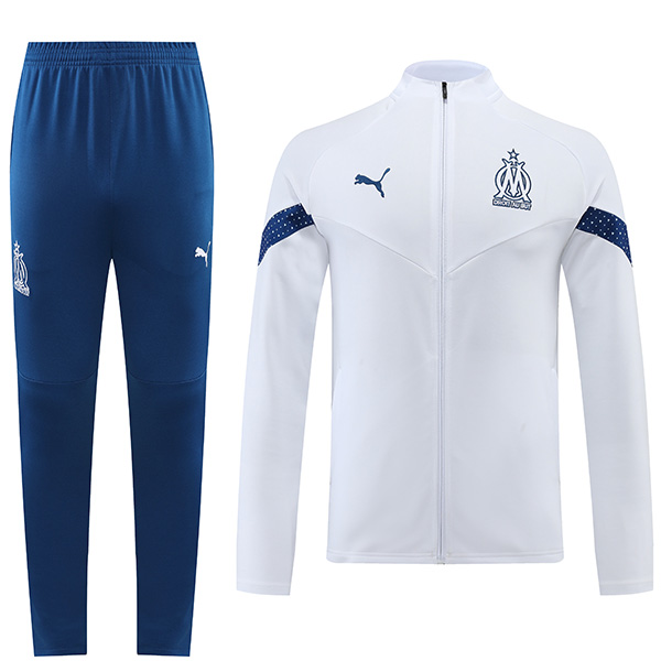 Olympique de Marseille giacca da calcio abbigliamento sportivo tuta bianca con cerniera completa uniforme da uomo kit da allenamento cappotto da calcio all'aperto 2022-2023
