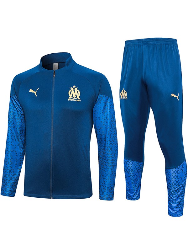 Olympique de Marseille tracksuit soccer pants suit sports set half zip necked uniform men's clothes football darkblue training kit 2023-2024