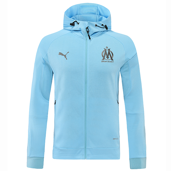 Olympique de Marseille giacca a vento con cappuccio giacca da calcio abbigliamento sportivo tuta da uomo con cerniera completa kit azzurro cielo 2022-2023