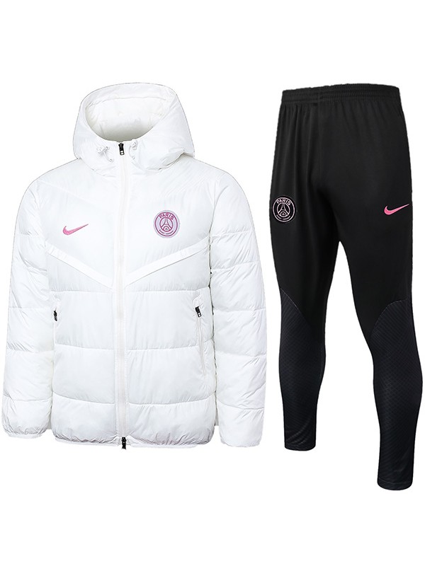 Paris Saint-Germain hoodie cotton-padded jacket football sportswear tracksuit full zipper men's training white kit outdoor soccer coat 2024