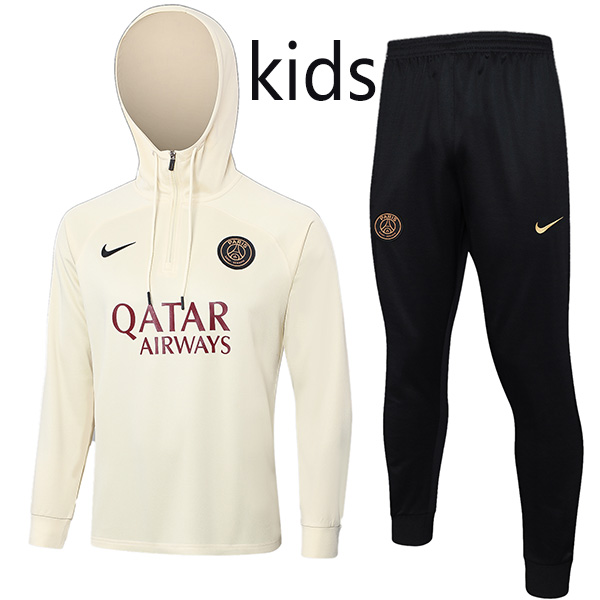 Paris Saint-Germain hoodie jacket kids kit football sportswear tracksuit half zipper youth training apricot uniform outdoor children soccer coat 2024