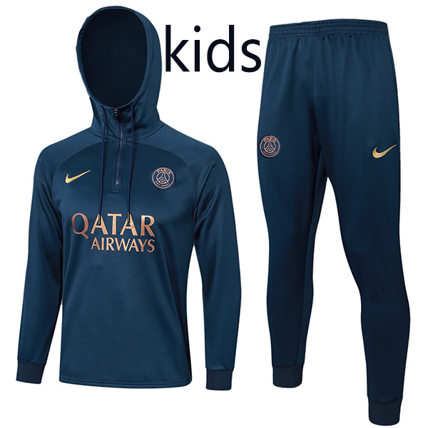Paris Saint-Germain hoodie jacket kids kit football sportswear tracksuit half zipper youth training navy uniform outdoor children soccer coat 2024