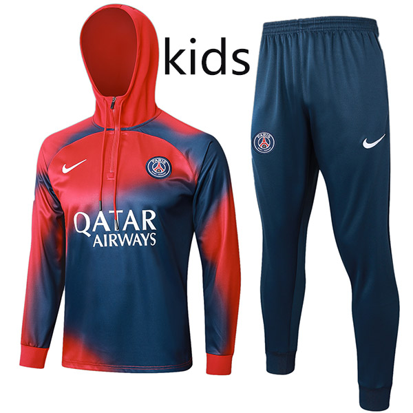 Paris Saint-Germain hoodie jacket kids kit football sportswear tracksuit half zipper youth training red navy uniform outdoor children soccer coat 2024