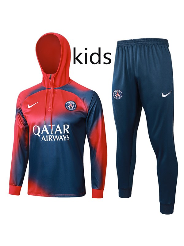 Paris Saint-Germain hoodie jacket kids kit football sportswear tracksuit half zipper youth training red navy uniform outdoor children soccer coat 2024