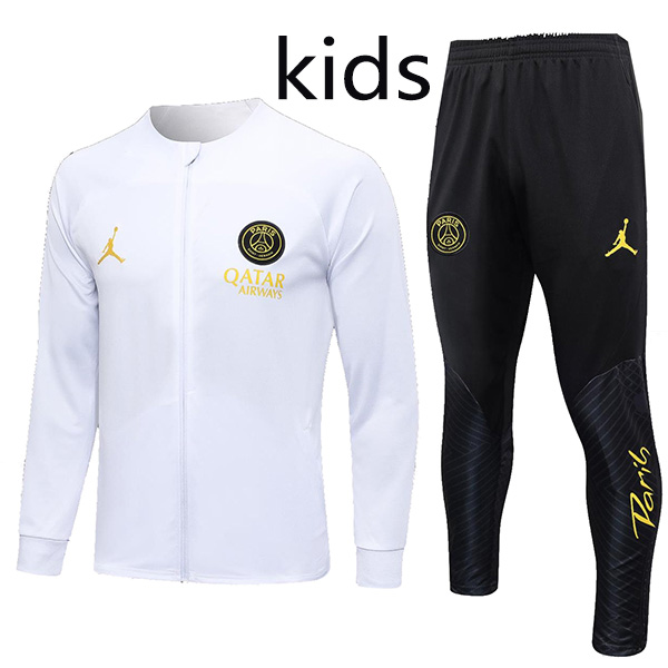 Paris saint-germain jacket kids kit football sportswear tracksuit white full zip youth training uniform outdoor children soccer coat 2023-2024