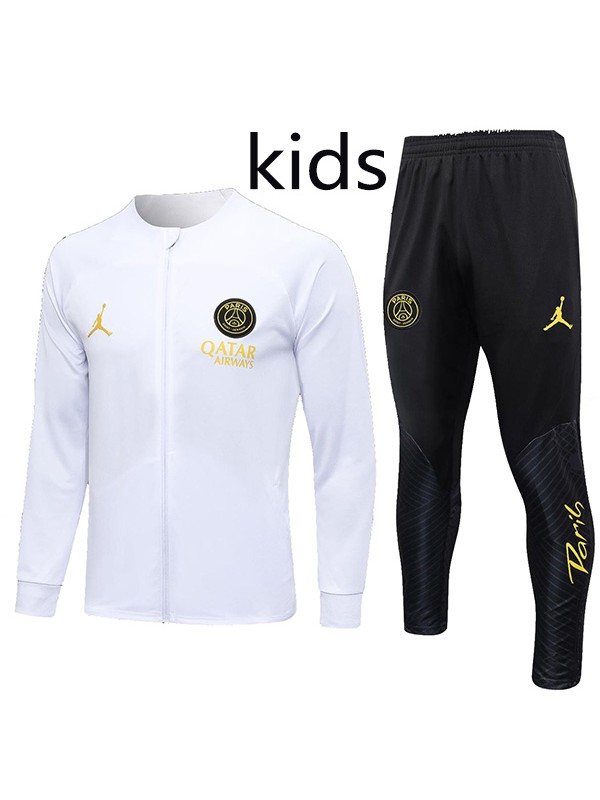 Paris saint-germain jacket kids kit football sportswear tracksuit white full zip youth training uniform outdoor children soccer coat 2023-2024