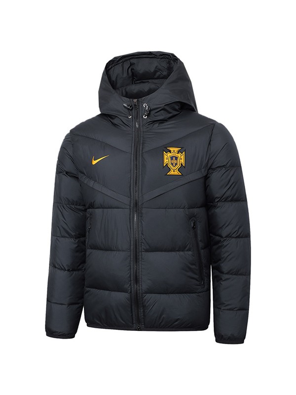 Portugal hoodie cotton-padded jacket football sportswear tracksuit full zipper men's training black kit outdoor soccer coat 2024